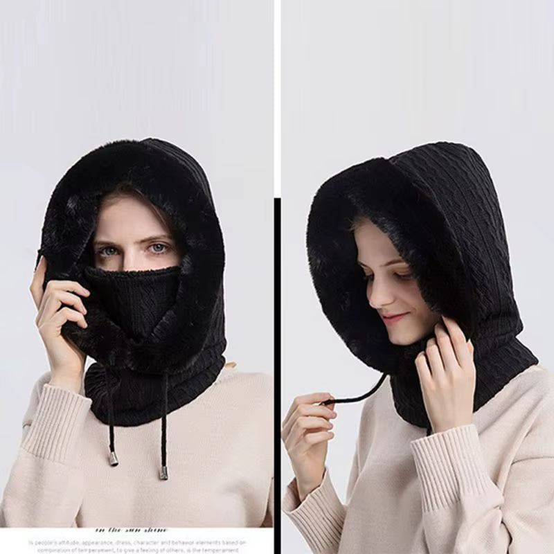 Hat Knitted Winter , Scarf & Neck Warmer 3-n-1  – Unisex Hooded Beanie Balaclava for Men & Women, Ski Cap for Cold Weather”