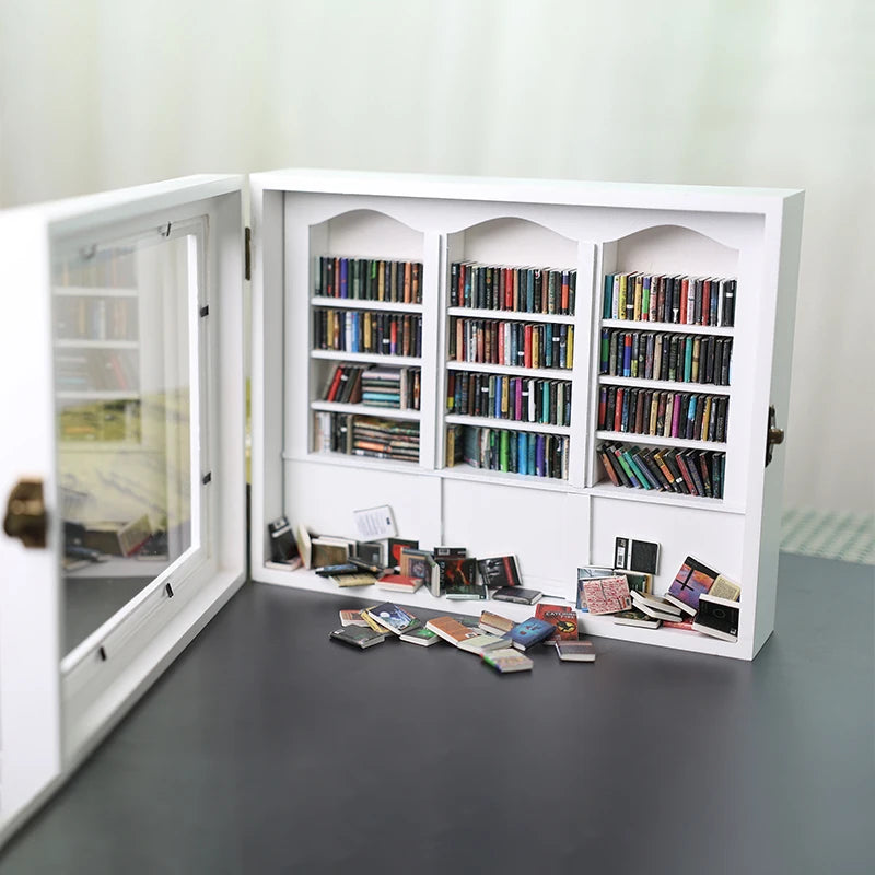 Miniature Wooden Library Bookshelf Ornament for Stress Relief and Anxiety Management - Ideal Gift for Friends and Dollhouse Decor