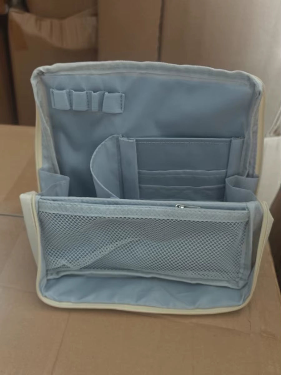 “Large Capacity Vertical Makeup Bag – Multi-Compartment Organizer for Skincare & Cosmetics”