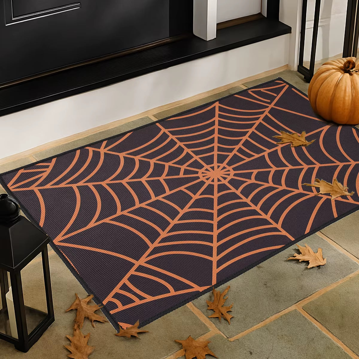 Halloween Crystal Velvet Doormat – Pumpkin & Ghost Design, Trick or Treat Welcome Mat, Non-Slip Rug for Front Door, Porch, Entryway, Party & Kids Halloween Decorations