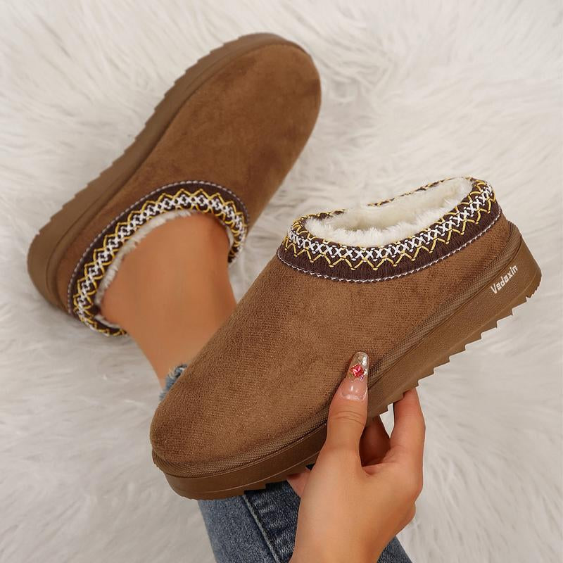 Women’s Cozy Platform Slip-On Snow Slippers – Warm Plush Lined Indoor & Outdoor Winter Clogs