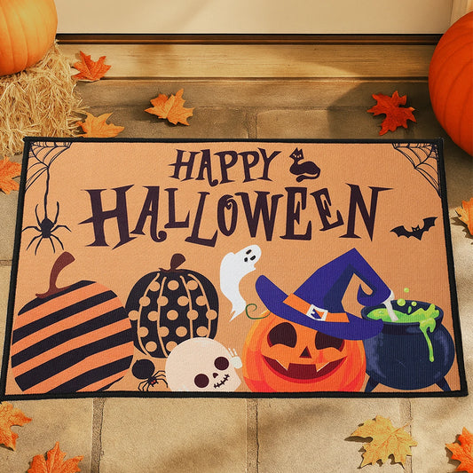 Halloween Crystal Velvet Doormat – Pumpkin & Ghost Design, Trick or Treat Welcome Mat, Non-Slip Rug for Front Door, Porch, Entryway, Party & Kids Halloween Decorations