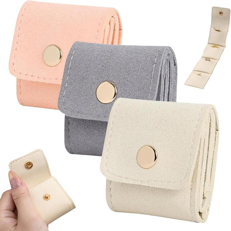 Mini Travel Jewelry Organizer Set (3Pcs) – Velvet Lined, Foldable Storage Boxes with Snap Closure