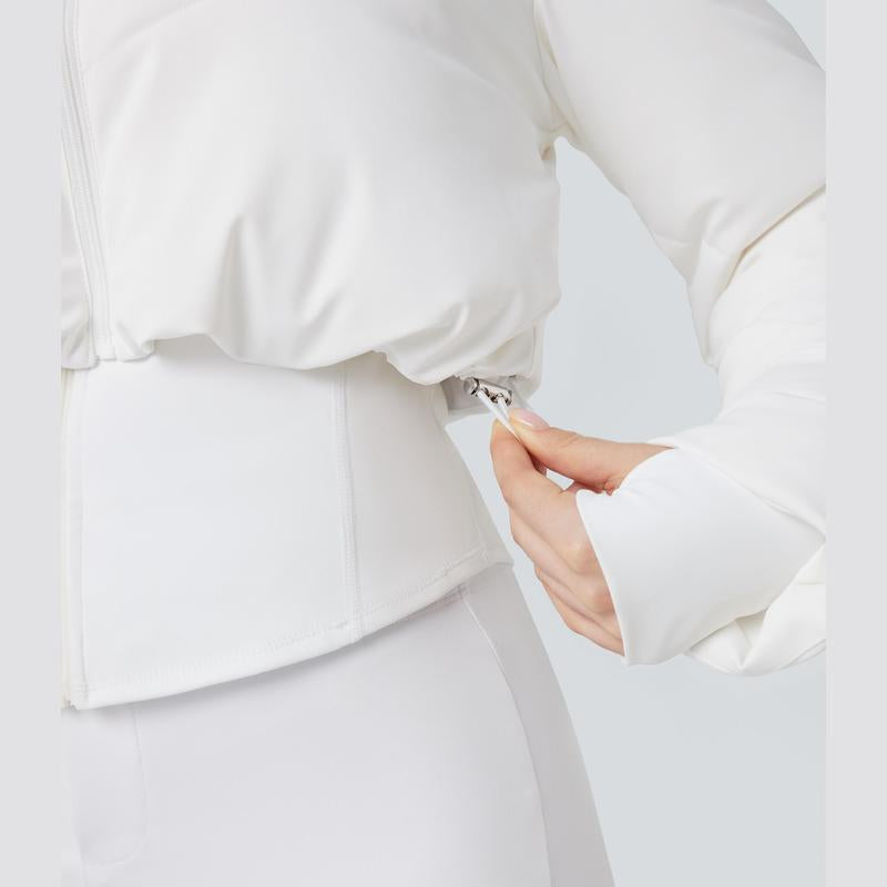 3-in-1 Women’s Cropped Puffer Coat with Stand Collar, Thumb Holes & Curved Hem Pocket Jacket