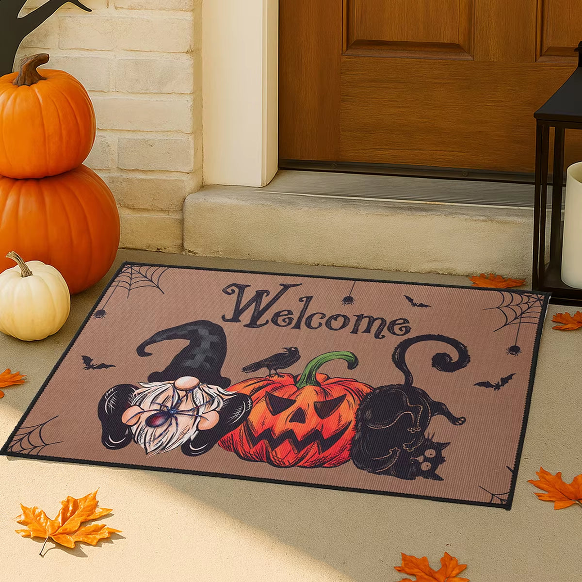 Halloween Crystal Velvet Doormat – Pumpkin & Ghost Design, Trick or Treat Welcome Mat, Non-Slip Rug for Front Door, Porch, Entryway, Party & Kids Halloween Decorations